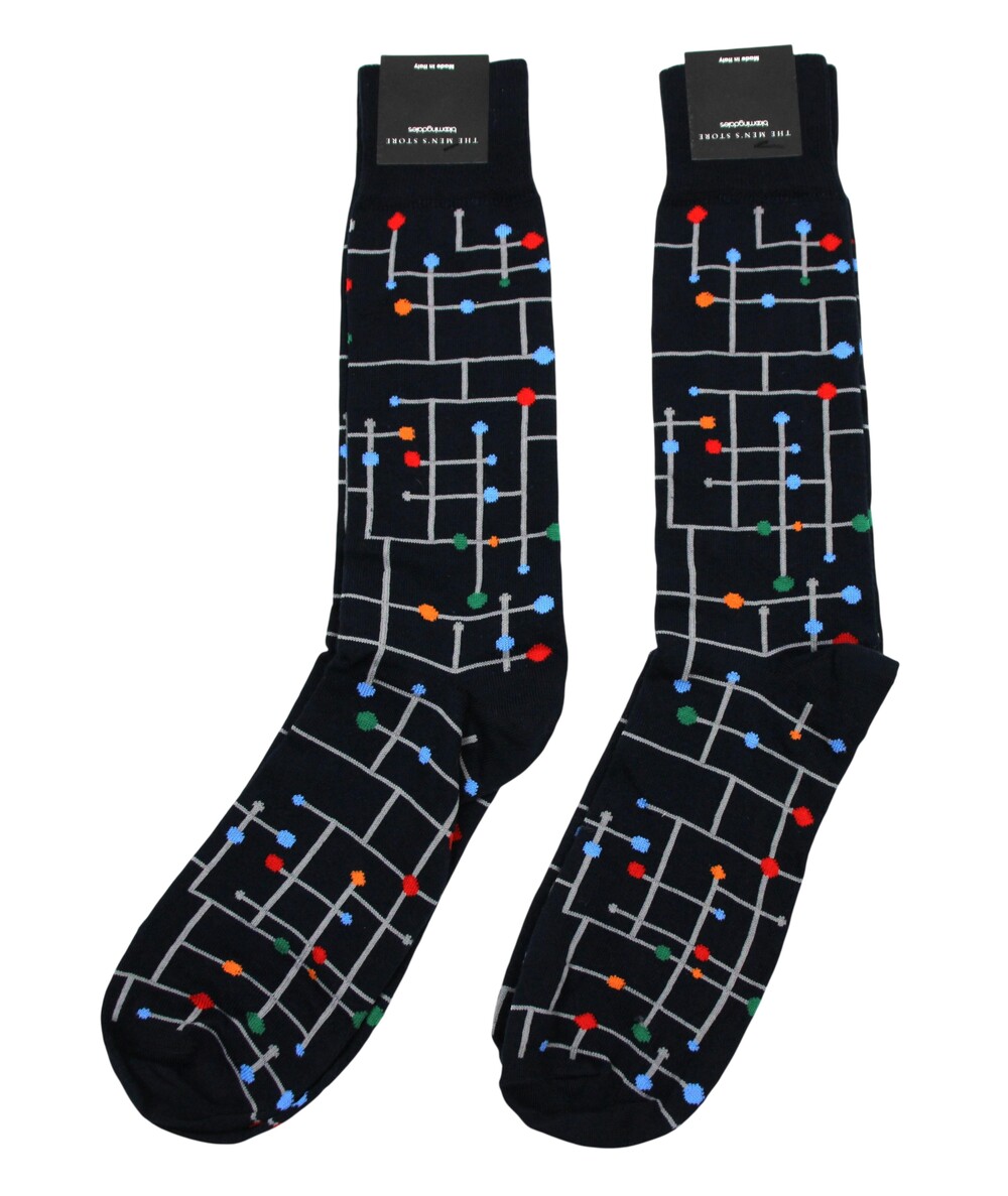 Men's Store 2 Pair Socks Mens 10-13 Navy Multi Dot Dress Mid Calf Made Italy